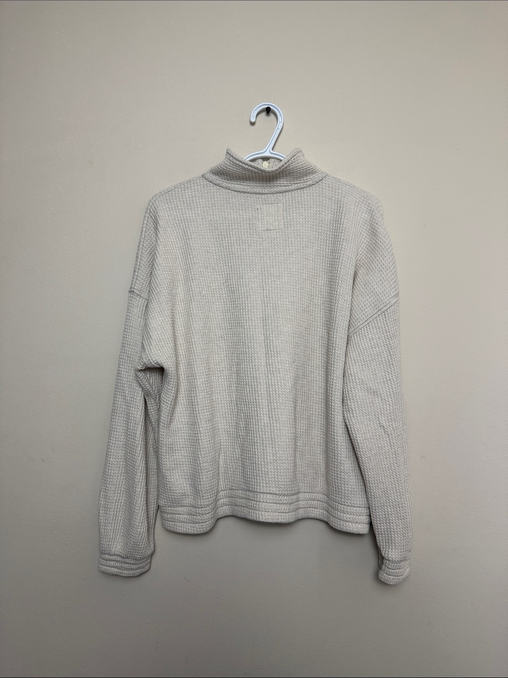 Aerie Cream Waffle Knit Half Zip Pullover Oversized Sweater Large Cozy Neutral - Picture 3 of 9